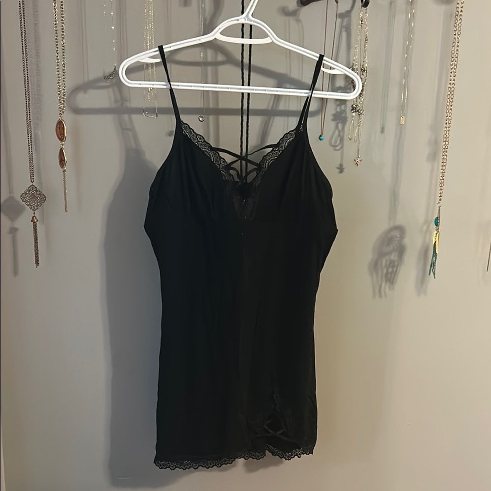 Black Lace Trim Mini Dress